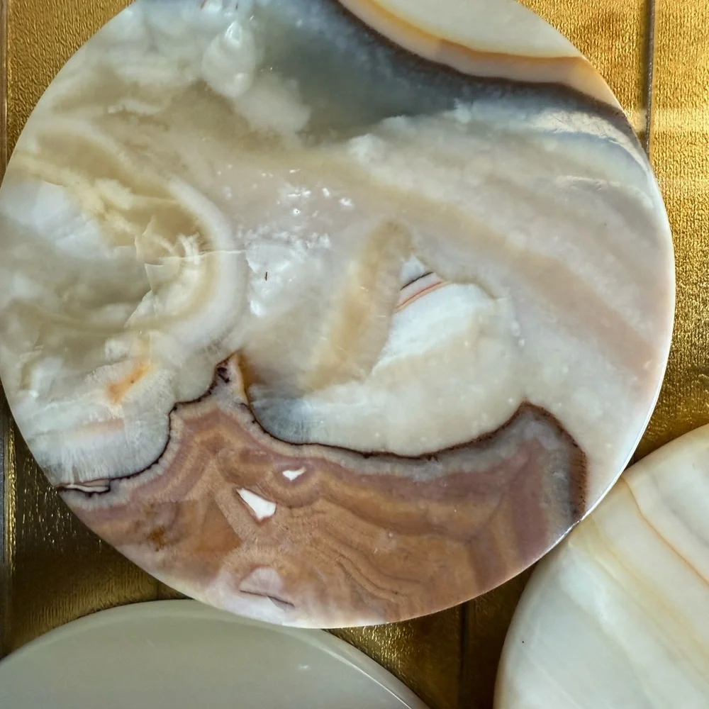 Italian agate marble round MCM coasters x4